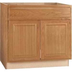 Hampton Base Kitchen Cabinets in Medium Oak - Kitchen - The Home Depot