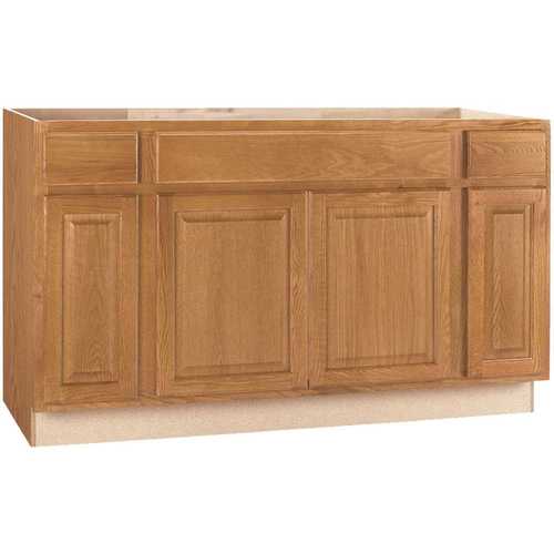 Hampton Assembled 60x34.5x24 in. Sink Base Kitchen Cabinet in Medium Oak