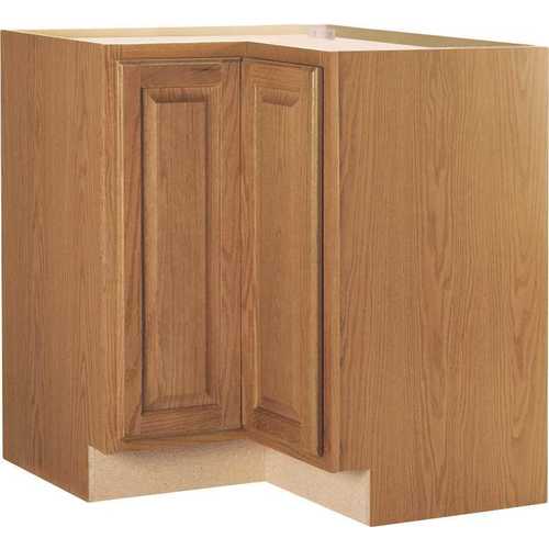 RSI HOME PRODUCTS HAMILTON CORNER BASE CABINET WITH LAZY SUSAN, FULLY ASSEMBLED, RAISED PANEL, OAK, 36X34-1/2X24 IN