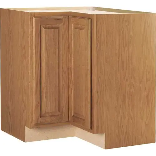 RSI HOME PRODUCTS HAMILTON CORNER BASE CABINET WITH LAZY SUSAN, FULLY ASSEMBLED, RAISED PANEL, OAK, 36X34-1/2X24 IN