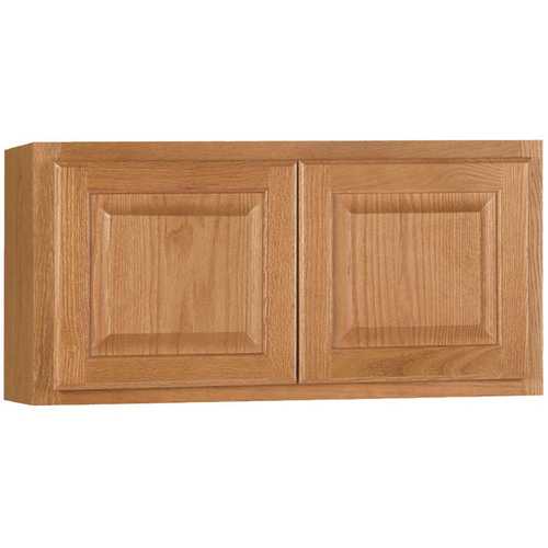 Hampton Assembled 30x15x12 in. Wall Bridge Kitchen Cabinet in Medium Oak