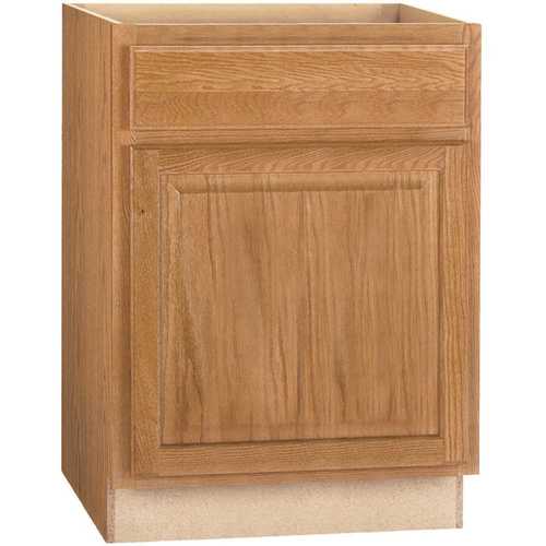 Hampton Assembled 27 in. x 34.5 in. x 24 in. Base Kitchen Cabinet with Ball-Bearing Drawer Glides in Medium Oak