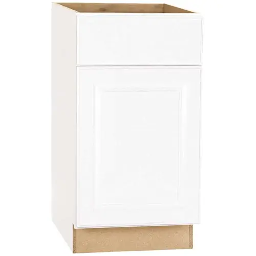 Hampton Satin White Raised Panel Stock Assembled Base Kitchen Cabinet with Drawer Glides (18 in. x 34.5 in. x 24 in.)