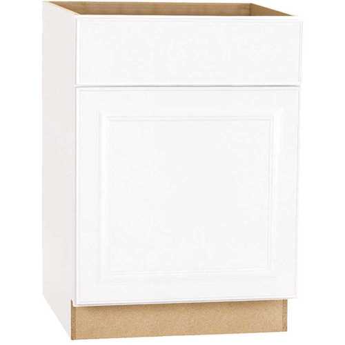 Hampton Satin White Raised Panel Stock Assembled Base Kitchen Cabinet with Drawer Glides (24 in. x 34.5 in. x 24 in.)