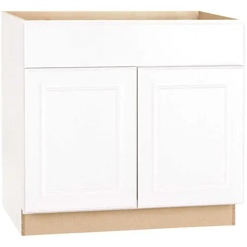 Hampton Satin White Raised Panel Stock Assembled Base Kitchen Cabinet with Drawer Glides (36 in. x 34.5 in. x 24 in.)