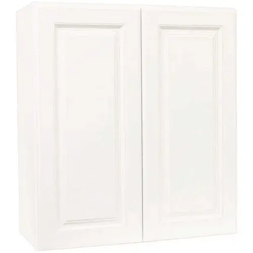 Hampton Satin White Raised Panel Stock Assembled Wall Kitchen Cabinet (27 in. x 30 in. x 12 in.)