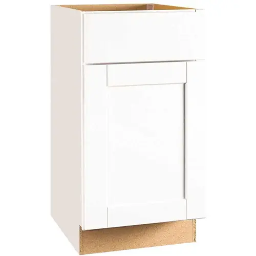 Shaker Satin White Stock Assembled Base Kitchen Cabinet with Ball-Bearing Drawer Glides (18 in. x 34.5 in. x 24 in.)