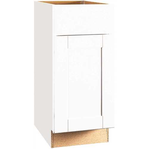 Shaker Satin White Stock Assembled Base Kitchen Cabinet with Ball-Bearing Drawer Glides (15 in. x 34.5 in. x 24 in.)