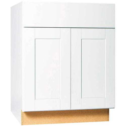 Shaker Satin White Stock Assembled Base Kitchen Cabinet with Ball-Bearing Drawer Glides (27 in. x 34.5 in. x 24 in.)