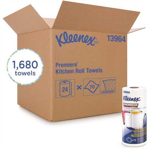 KLEENEX 13964 Cloth-Like Perforated Towels Premier Kitchen Paper Towels (, 70 Paper Towels/Roll) - pack of 24