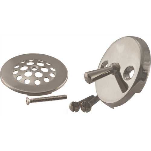 Trip Lever Overflow Faceplate with Beehive Drain Cover and Screws in Satin Nickel