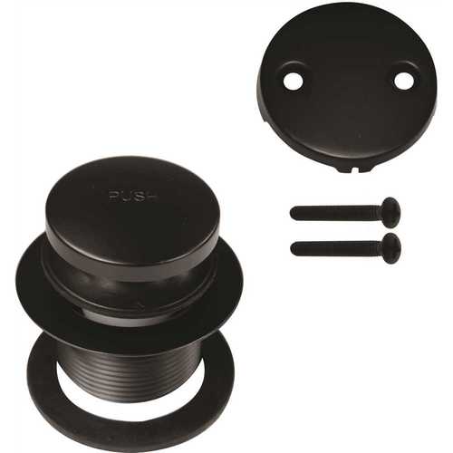 Westbrass R93-2-62 1-1/2 in. NPSM Coarse Thread Tip-Toe Bathtub Drain Plug with 2-Hole Overflow Faceplate, Matte Black