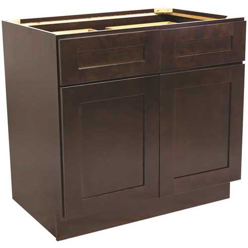Brookings Plywood Ready to Assemble Shaker 36x34.5x24 in. 2-Door 2-Drawer Base Kitchen Cabinet in Espresso