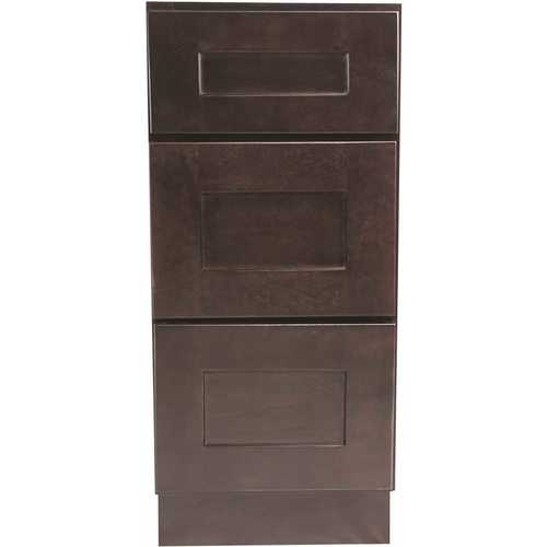 Brookings Plywood Assembled Shaker 12x34.5x24 in. 3-Drawer Base Kitchen Cabinet in Espresso