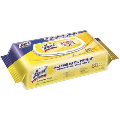 LYSOL 3155982 Lemon and Lime Blossom Disinfecting Wipes, Flat pack (80 wipes per Pack, )