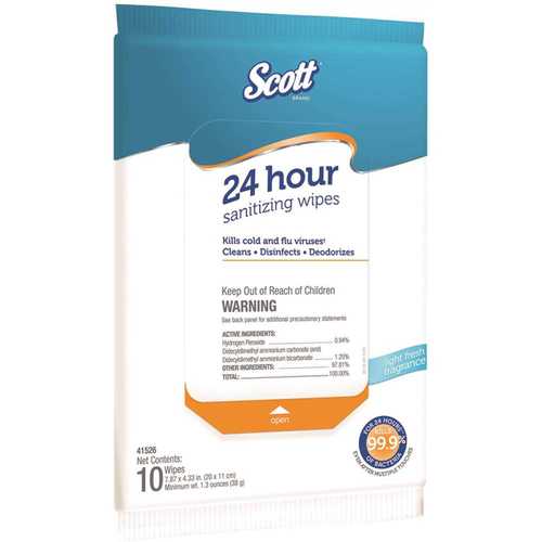SCOTT 41526 24-Hour Sanitizing Disinfecting Wipes Softpack (10-Wipes/Softpack, 50-Softpacks/Case)