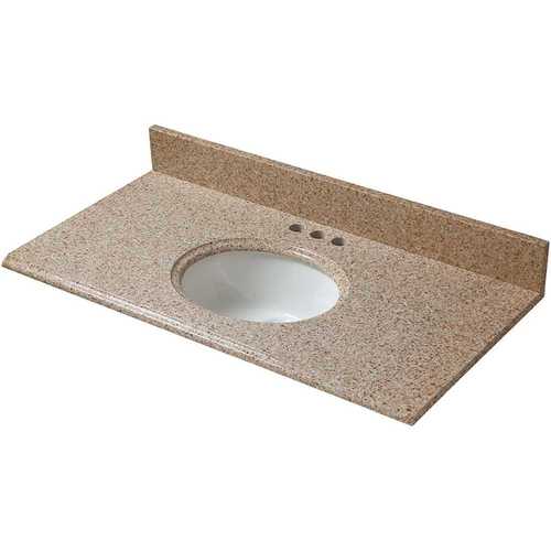 37 in. W Granite Vanity Top in Beige with White Basin and 4 in. Faucet Spread