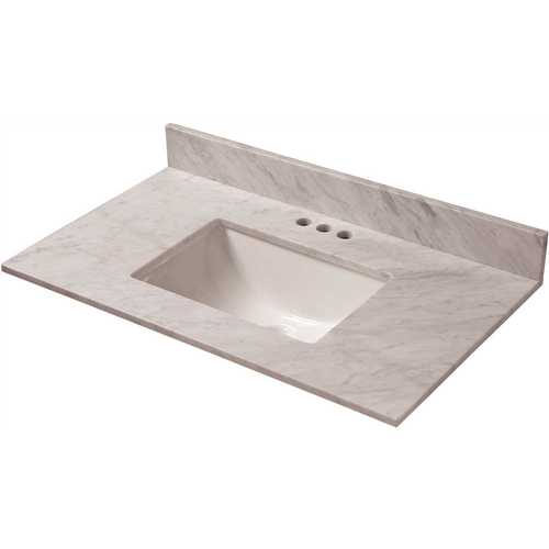 31 in. W x 19 in. D Marble Vanity Top in Carrara with White Trough Sink