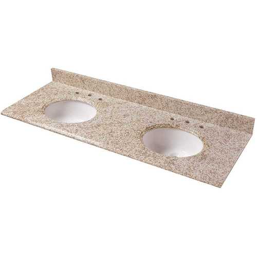 61 in. Granite Double Basin Vanity Top in Golden Hill with White Basins