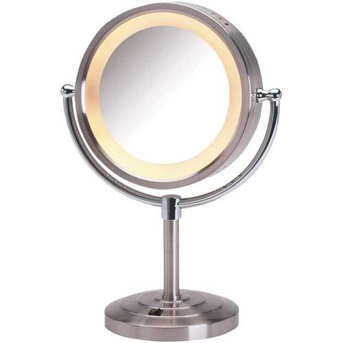 8.5 in. Dia 5X-1X Halo Lighted Table Top Makeup Mirror in Nickel