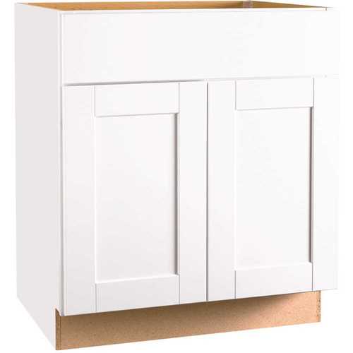 Shaker Assembled 30 x 34.5 x 21 in. Bathroom Vanity Base Cabinet in Satin White