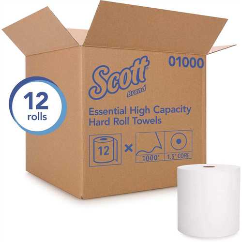SCOTT 01000 White High Capacity Hard Roll Paper Towels (12-Paper Towel Rolls/Case, 1,000 ft./Roll, 12,000 ft./Case) - pack of 12