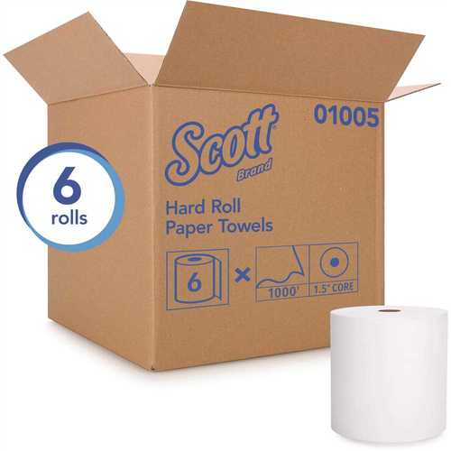 SCOTT 01005 High Capacity Hard Roll Paper Towels White (1000 ft./Roll, 6 Paper Towel Rolls/Convenience Case) - pack of 6