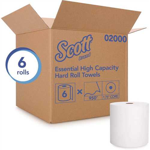 SCOTT 02000 1.75 in. Core White Hard Roll Paper Towels (950 ft./Roll, /Convenience Case, 5,700 ft./Case) - pack of 6