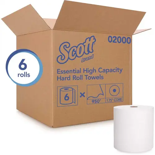 SCOTT 02000 1.75 in. Core White Hard Roll Paper Towels (950 ft./Roll, /Convenience Case, 5,700 ft./Case) - pack of 6