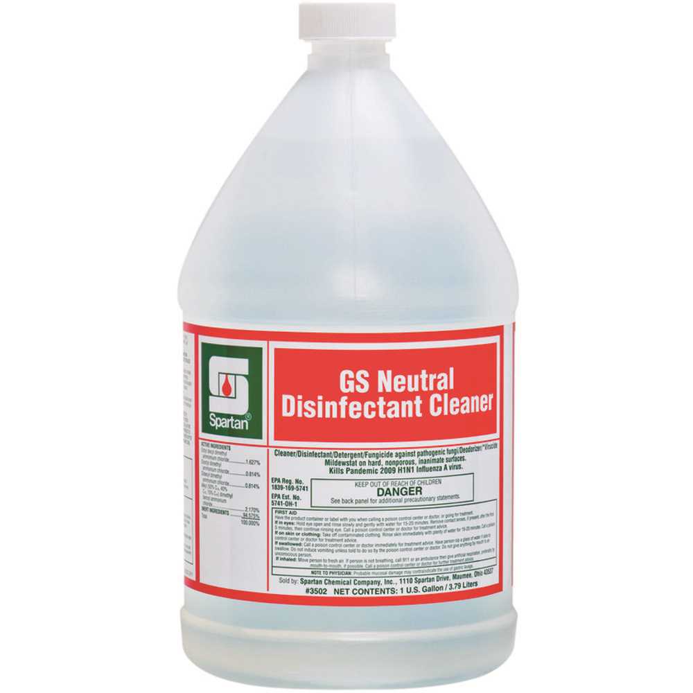 Spartan Chemical 350204 GS Neutral Disinfectant Cleaner 1 Gallon One Step Cleaner/Disinfectant Clear