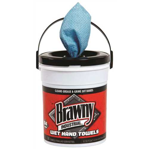 BRAWNY 21501 Professional Disposable Wet Hand Cleaning Towel, Blue (6-Pails Per Case) - pack of 6