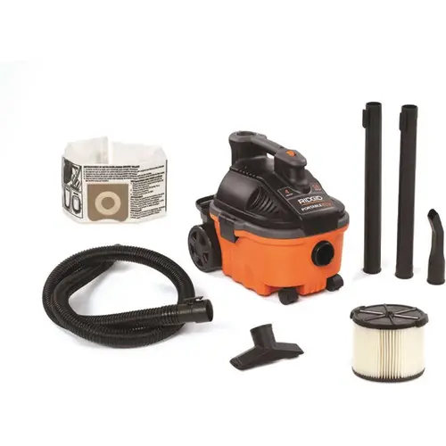 RIDGID WD4070 4 Gallon 5.0-Peak HP Portable Wet/Dry Shop Vacuum with Fine Dust Filter, Hose and Accessories