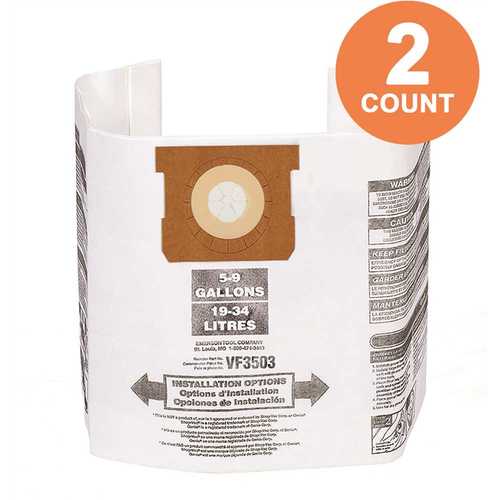 High-Eff. Size B Dust Collection Bags for 5-8 Gal. Shop-Vac Branded Vacs, 5-10 Gal. RIDGID Vacs, except HD0600 - Pair