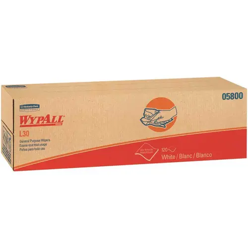 WypAll 05800 L30 White Strong and Soft Wipes DRC Towels (100 Sheets/Pop-Up Box, , 800 Wipes/Case) - pack of 8