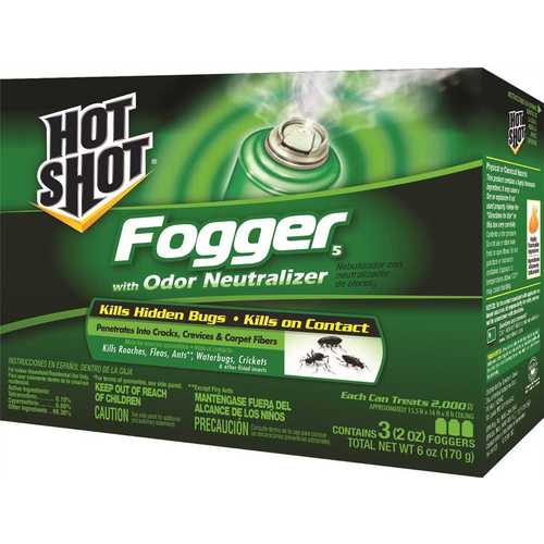 HOT SHOT HG-96180-1 96180 Fogger with Odor Neutralizer, 2000 cu-ft Coverage Area, Light Yellow/Water White - pack of 3