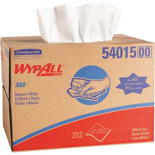 WypAll 54015 X60 White Reusable Cloths in Brag Box (252 Sheets/Box, )