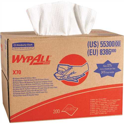 WypAll 55300 X70 White Extended Use Reusable Cloths (1 Brag Box, 200-Cloths)