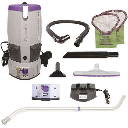 ProTeam 107644 GoFree Flex Pro II, 12 Ah, 6 qt. Cordless Backpack Vacuum w/ Xover Multi-Surface Telescoping Wand Tool Kit
