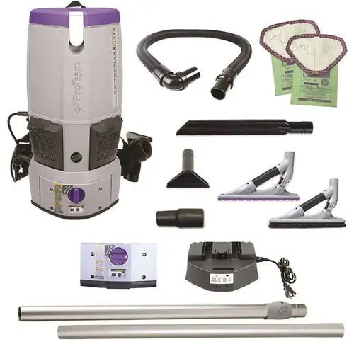 GoFree Flex Pro II, 12 Ah, 6 qt. Cordless Backpack Vacuum w/ ProBlade Hard Surface & Carpet Tool Kit Gray