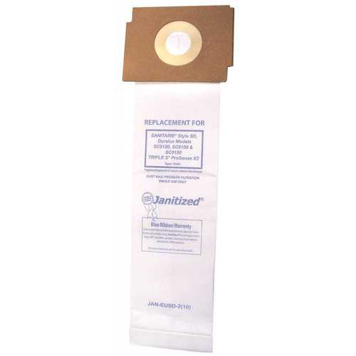 Vacuum Bag for Sanitaire Style SD and SSS Prosense X2.Equivalent to 63262, 63262A-10 - pack of 10
