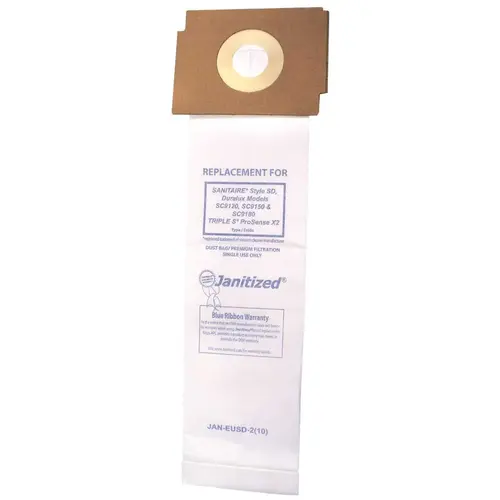 Vacuum Bag for Sanitaire Style SD and SSS Prosense X2.Equivalent to 63262, 63262A-10 White - pack of 10