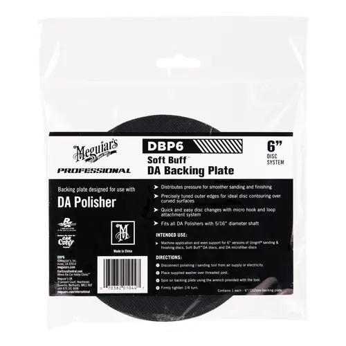 Dual Action Backing Plate, 6 in Dia, 5/16 in Arbor/Shank, Hook and Loop Attachment Black