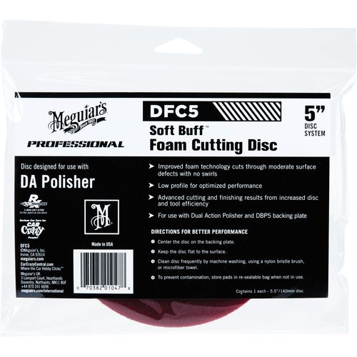 Meguiar's DFC5 Dual Action Cutting Disc, 5 in Dia, Hook and Loop Attachment, Foam Pad, Red
