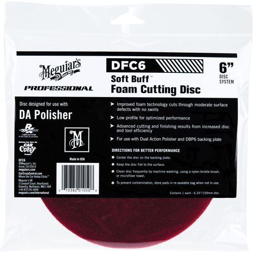 Meguiar's DFC6 Dual Action Cutting Disc, 6 in Dia, Hook and Loop Attachment, Foam Pad, Red