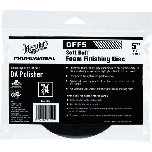 Dual Action Finishing Disc, 5 in Dia, Hook and Loop Attachment, Foam Pad, Black