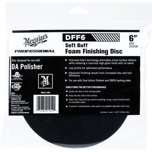Dual Action Finishing Disc, 6 in Dia, Hook and Loop Attachment, Foam Pad, Black