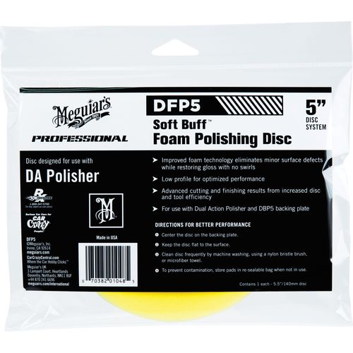 Dual Action Polishing Disc, 5 in Dia, Hook and Loop Attachment, Foam Pad, Yellow