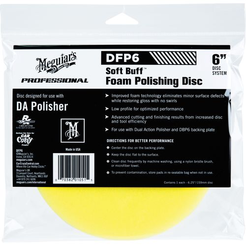 Dual Action Polishing Disc, 6 in Dia, Hook and Loop Attachment, Foam Pad, Yellow