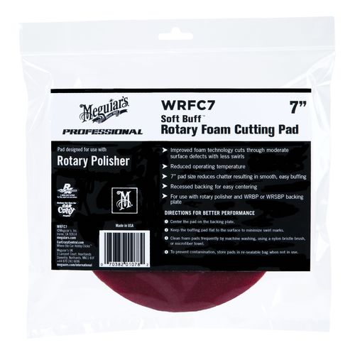 Meguiar's WRFC7 Rotary Cutting Pad, 7 in Dia, Hook and Loop Attachment, Foam Pad, Red
