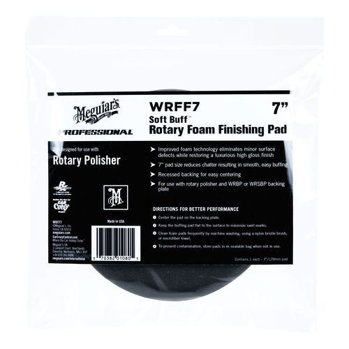 Rotary Finishing Pad, 7 in Dia, Hook and Loop Attachment, Foam Pad, Black